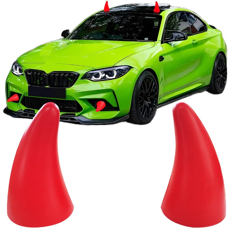 FOLCONROAD Car Auto Truck Elasticity 3D Devil Horns Sticker Bumper Decor Anti Collision [RED] 2Pcs/Set[US Warehouse] Halloween Christmas Gift (Red) - Image 2